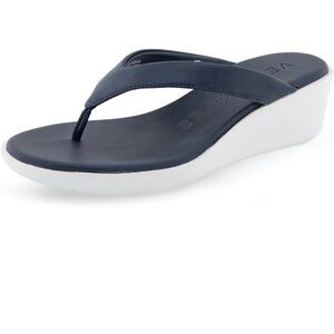 AEROSOLES Navy and White Wedge Flip Flops